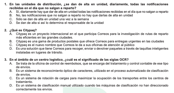 Cuestionario examen correos 2023